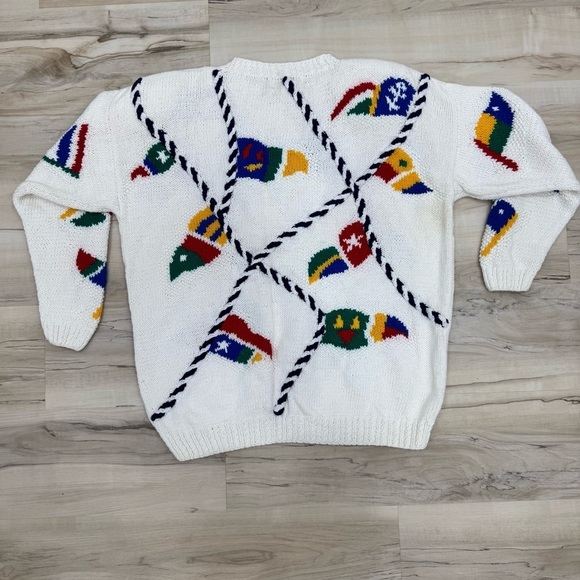Vintage Izod Nautical Regatta crewneck sweater ropes & flags Sz Medium - Picture 3 of 10